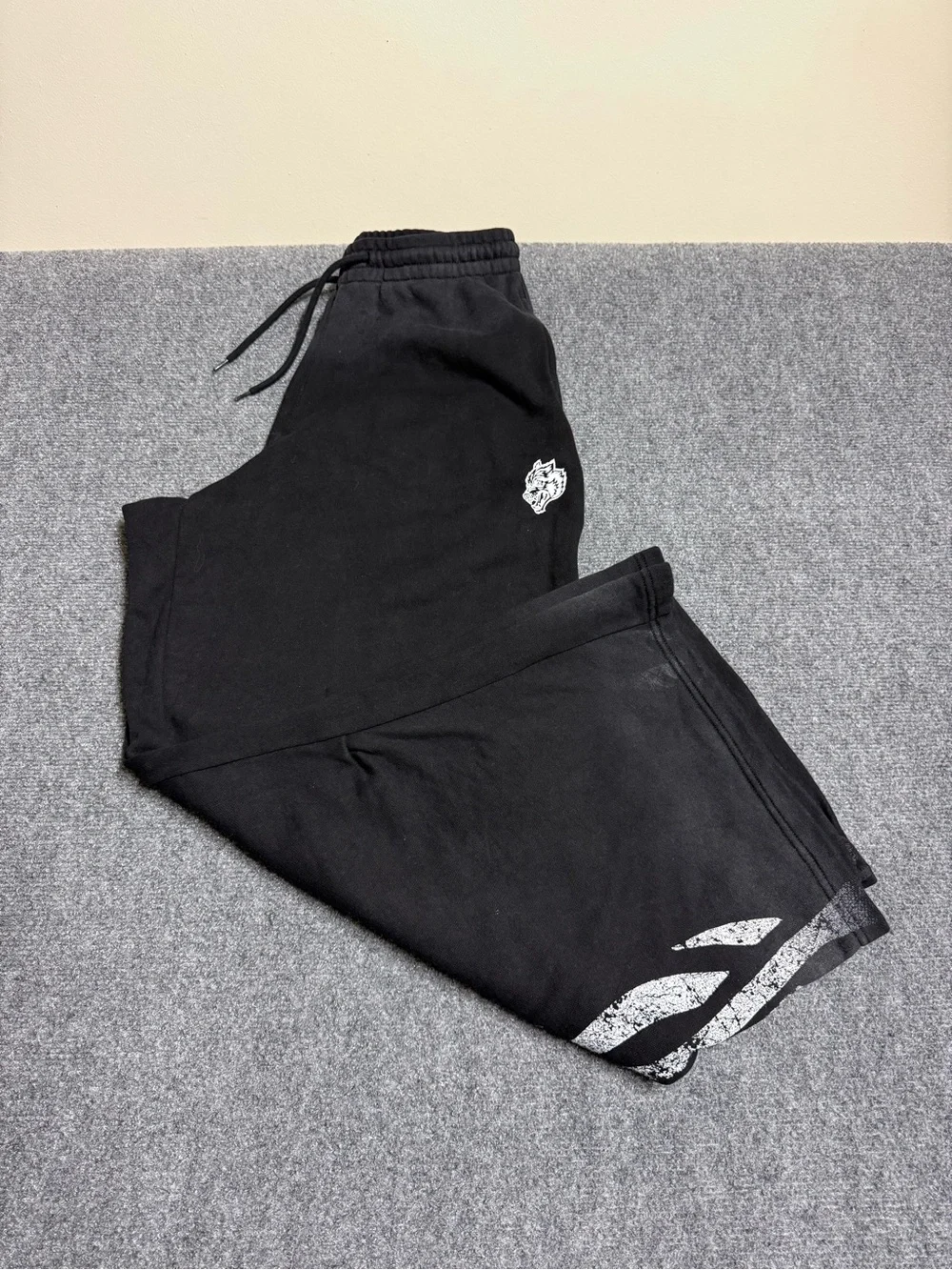 Men's Black Wide-Leg Sweatpants with Silver Tribal Side Graphics
